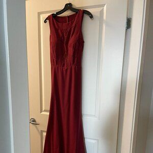 Burgundy Gown with Lace Detail - Size 4